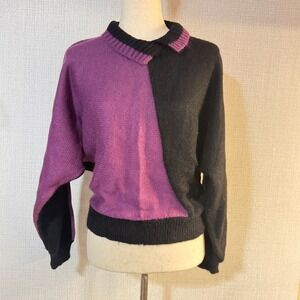 VTG‎ Andrea Anders Kid Mohair/Acrylic Dolman Sleeve Sweater Purple Black Medium